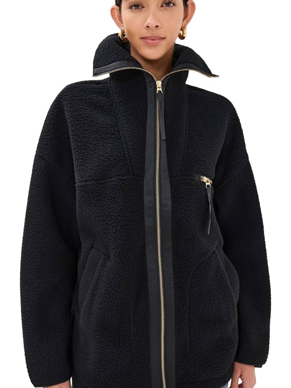 Varley Black Sherpa Zip-Up Jacket with Gold Hardware